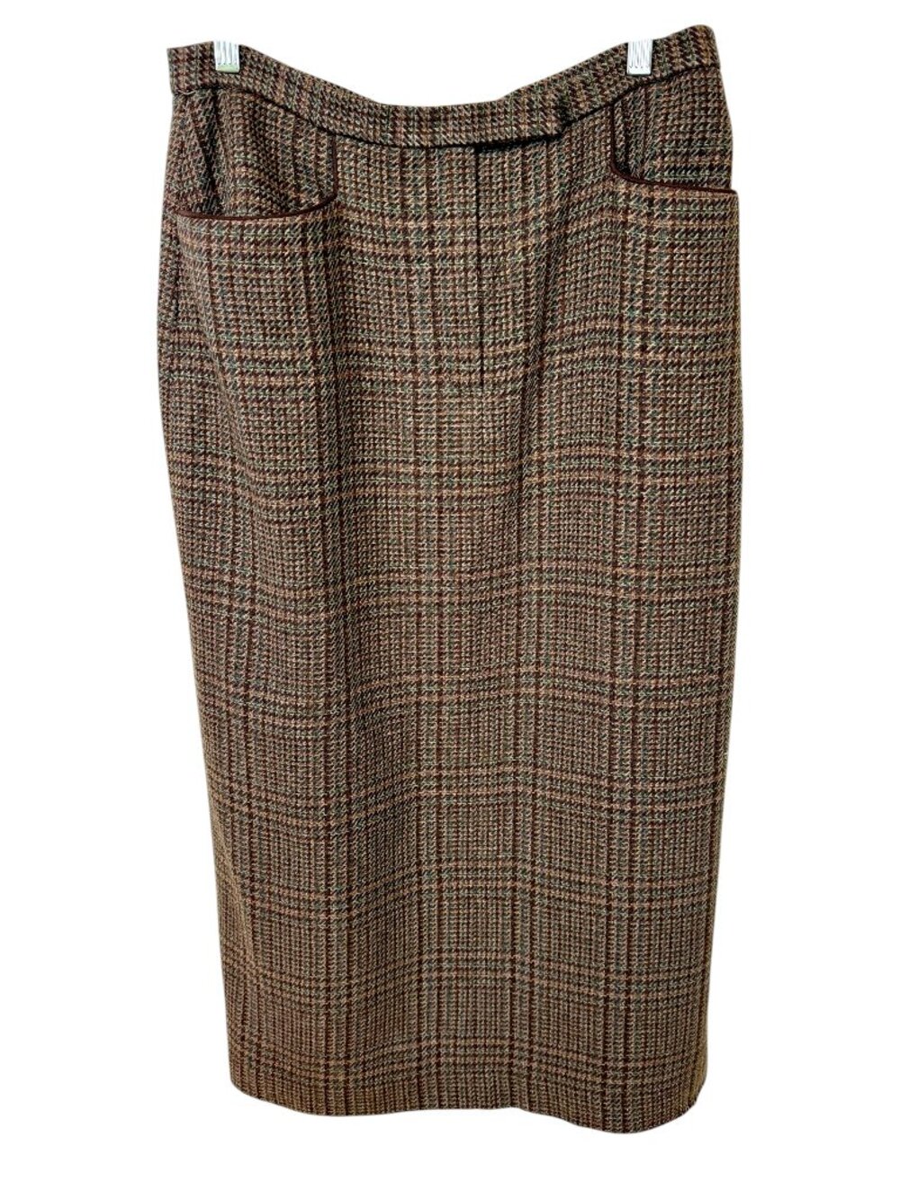 Evan Picone Column Skirt Tweed Brown Teal Tweed Plaid Heritage (12)